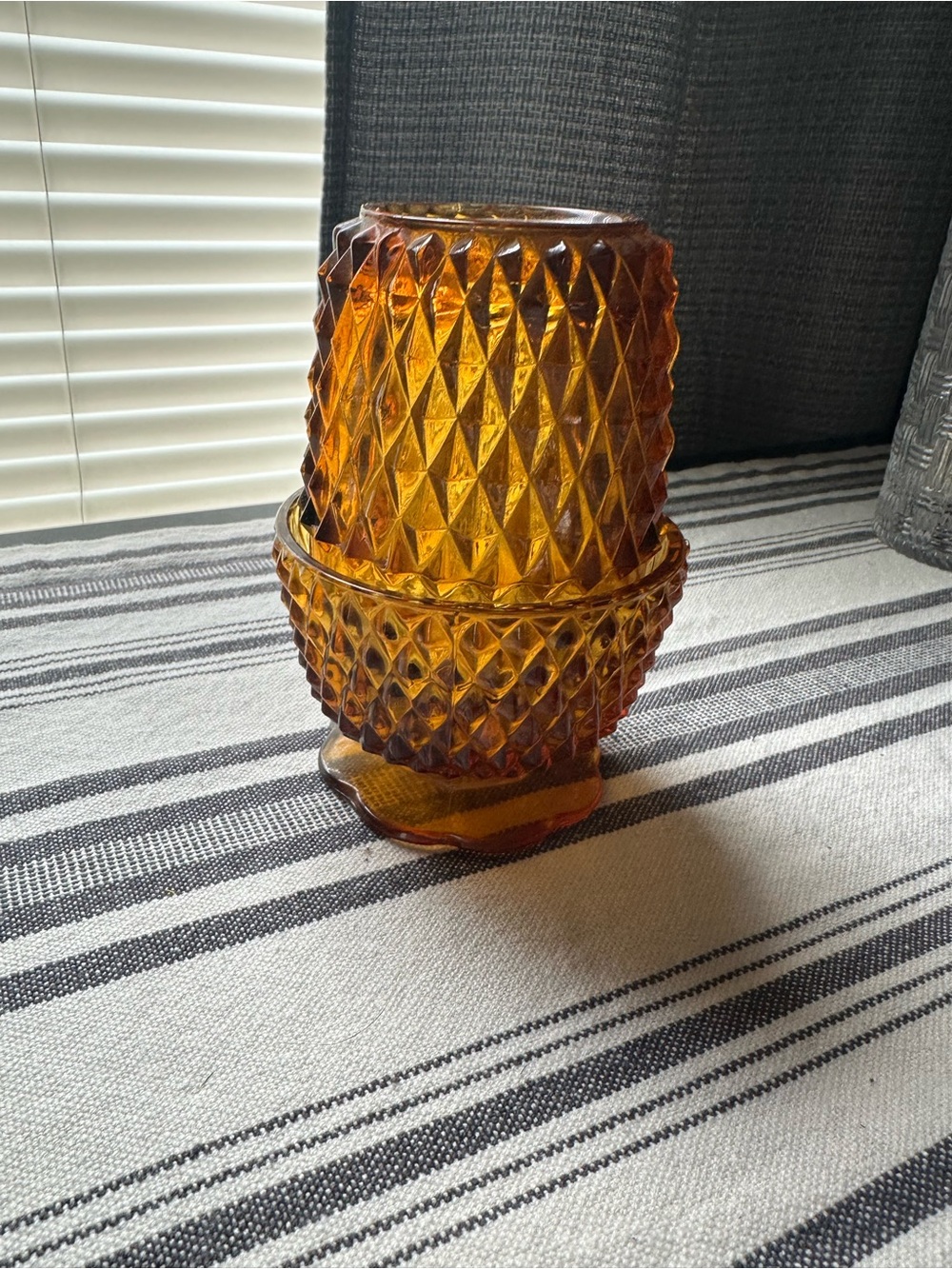vintage Indiana Glass Co. Diamond Point "Angel Light" 2-piece Amber
